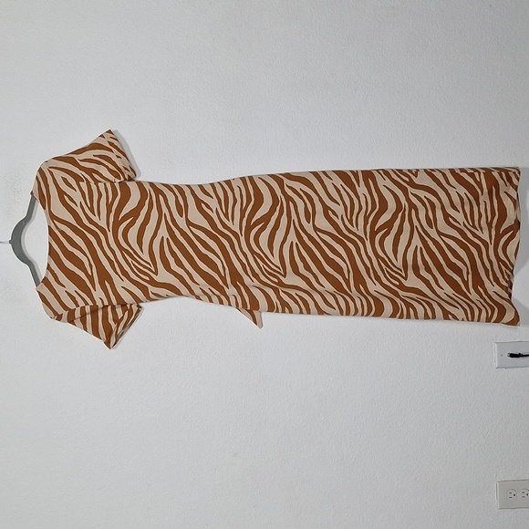 Animal Print NEW Brown Tan Academia Waist Tie Party Maxi Dress Size XS - Picture 7 of 10